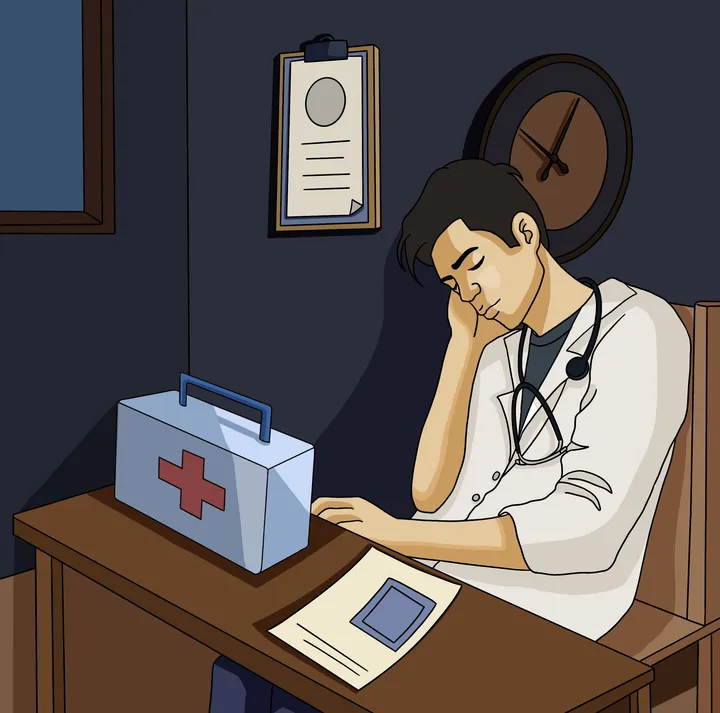 A Busy and Exhausted Day · Component: doctor on night shift (another size)