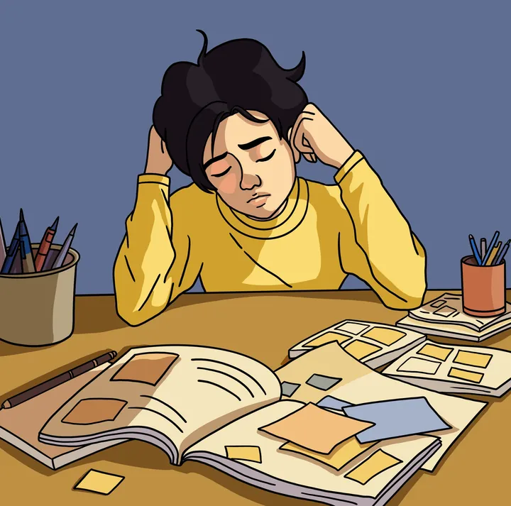 A Busy and Exhausted Day · Component: tired student