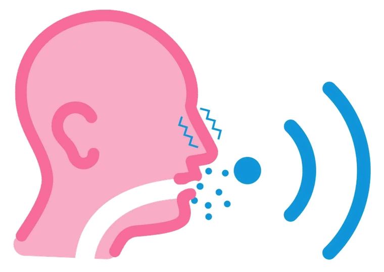 咳嗽：鼻腔氣流與飛沫示意插畫